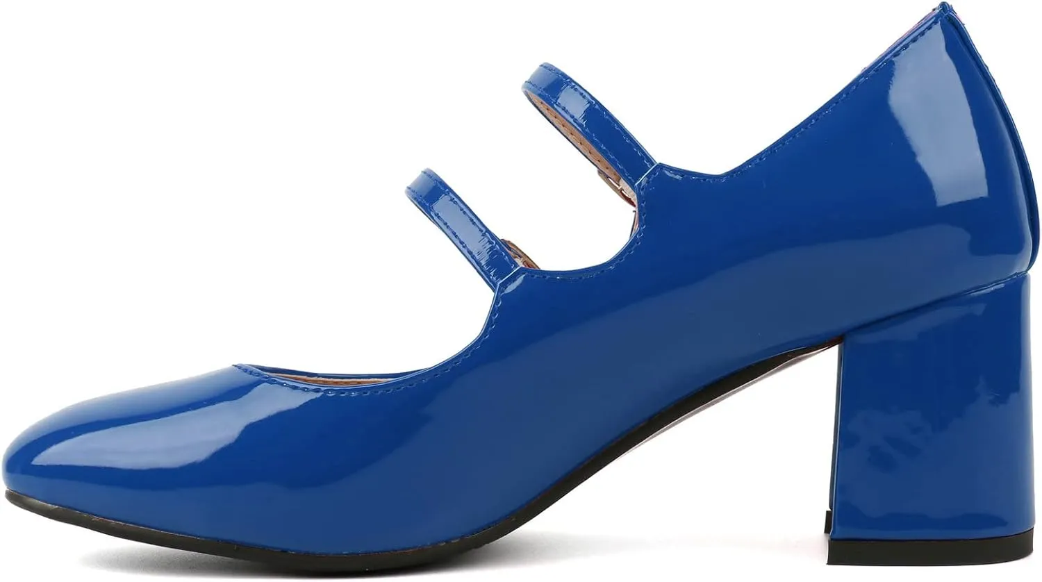 Alsoloveu Women's Mary Jane Shoes Patent Leather Retro Low Chunky Heels Pump Shoes for Women Double Ankle Strap Pumps