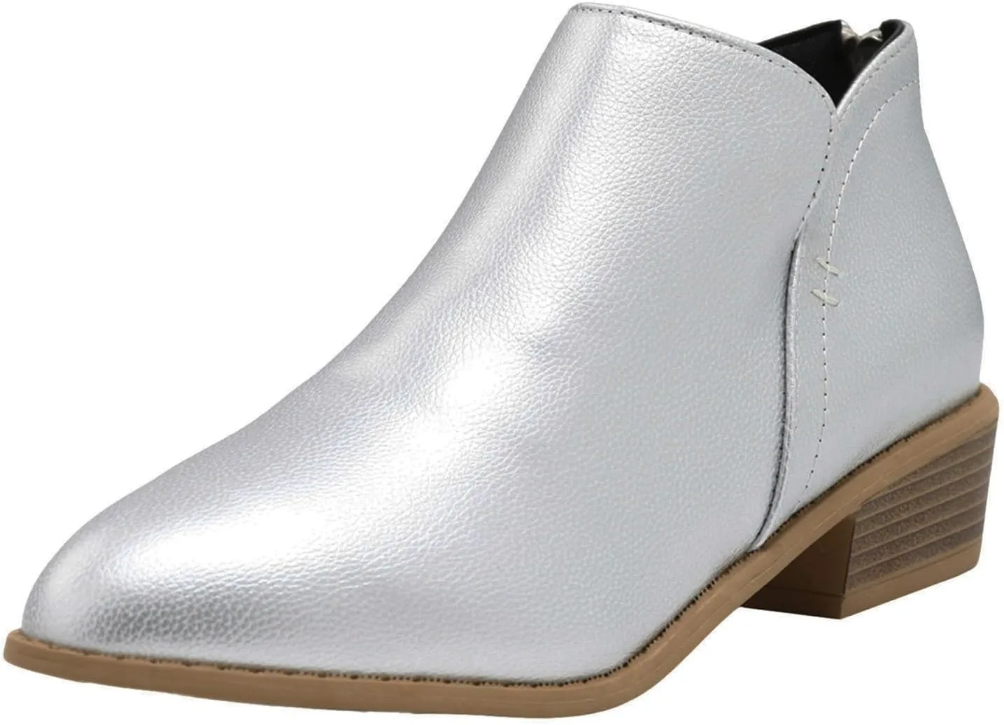 Ankle Boots for Women Fashion Fall Booties Low Heels Chunky Stacked Cutout Dress Short Ruffle Slip On Pointed Toe Shoes
