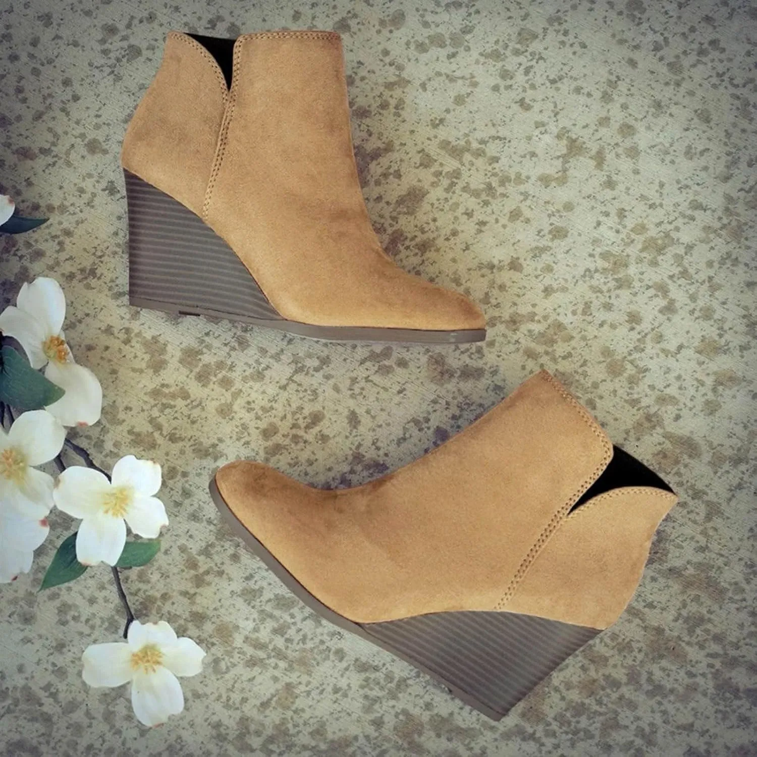 Ankle Boots for Women, Women's Non-Slip Thick Heel Round Toe Wedding Boots Fashion Wedge Suede Side Zipper Ankle Boots