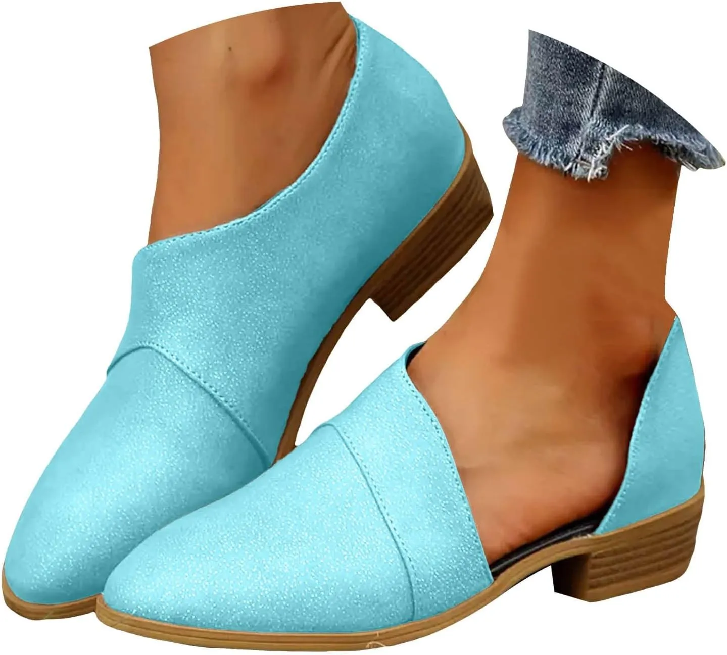 Ankle Boots for Women's Chelsea Fashion Retro Cut Out Low Heel Chunky Stacked Shoes Pointed Toe Casual Western Booties