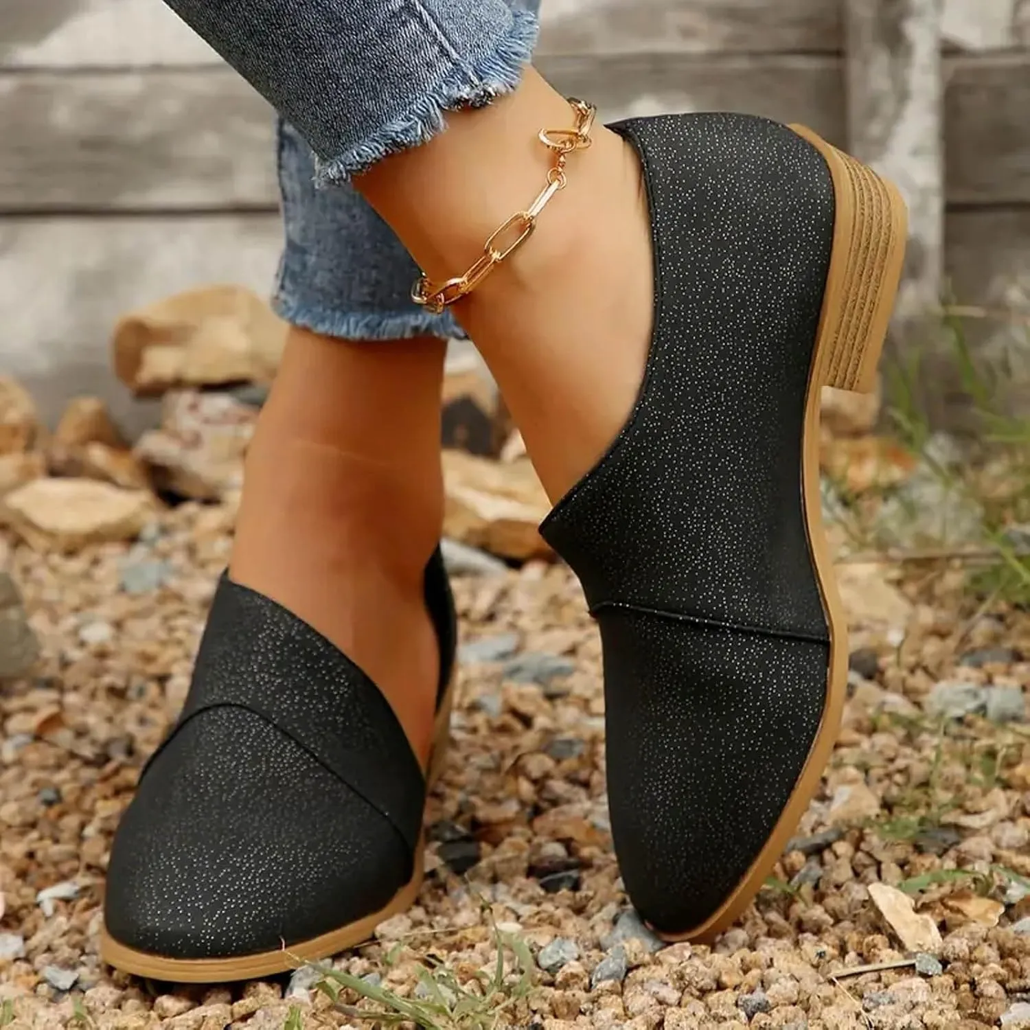 Ankle Boots for Women's Chelsea Fashion Retro Cut Out Low Heel Chunky Stacked Shoes Pointed Toe Casual Western Booties