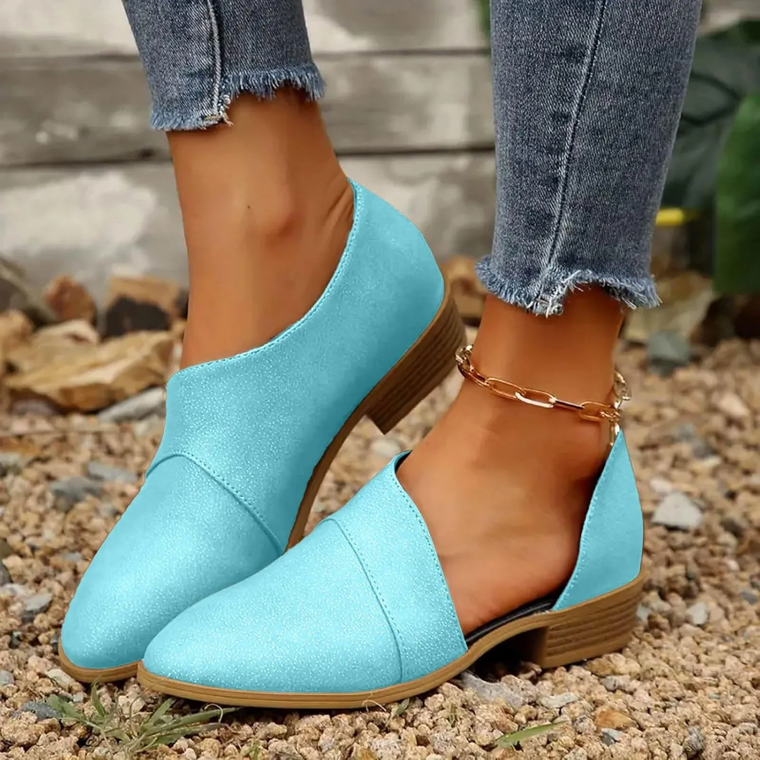 Ankle Boots for Women's Chelsea Fashion Retro Cut Out Low Heel Chunky Stacked Shoes Pointed Toe Casual Western Booties
