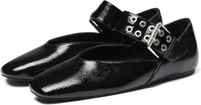 Ballet Flats for Women Square Toe Ballerina Flats Buckle Strap Leopard Print Flats Casual Dress Mary Janes Comfortable Dressy Shoes