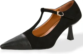 baobeijiadao Womens Pointed Toe Pumps Mid Kitten Heel T-Strap Heels Ankle Buckle Dressy Wedding Office Shoes