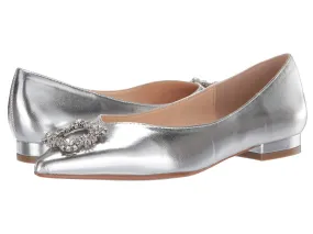 Betsey Johnson SB-Diana Ballet Flat Silver Metallic Pointed Toe Embellished Shoe (11, SILVER METAL)