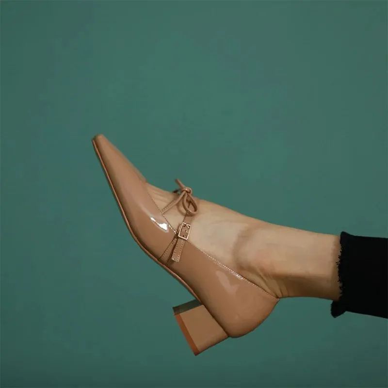 binfenxie Women Pumps Mary Jane Shoes Retro Style Thick Heel Elegant  Women Shoes Square Toe Spring Autumn Real Leather  Simple Pumps
