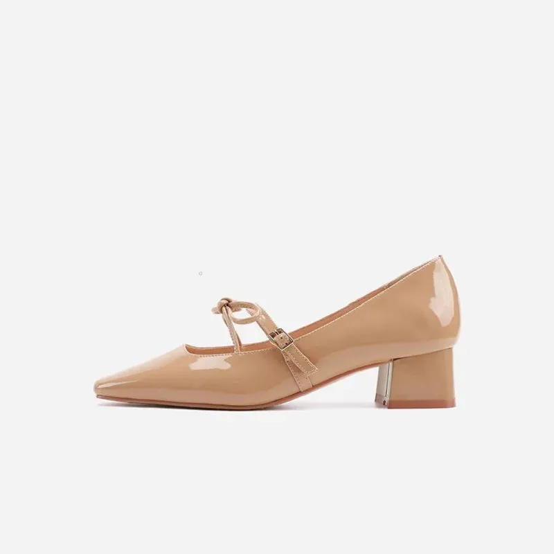 binfenxie Women Pumps Mary Jane Shoes Retro Style Thick Heel Elegant  Women Shoes Square Toe Spring Autumn Real Leather  Simple Pumps