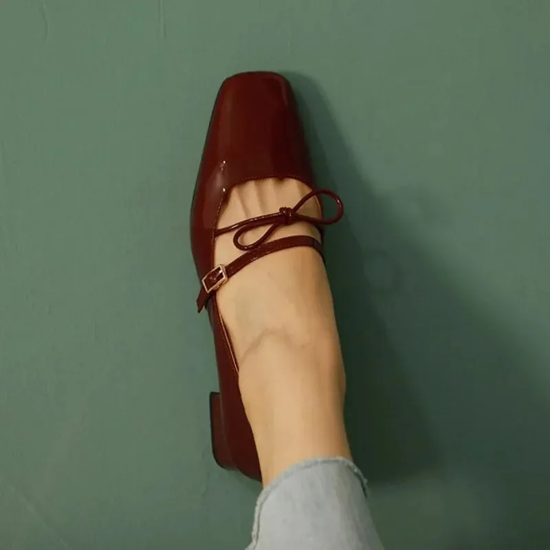 binfenxie Women Pumps Mary Jane Shoes Retro Style Thick Heel Elegant  Women Shoes Square Toe Spring Autumn Real Leather  Simple Pumps