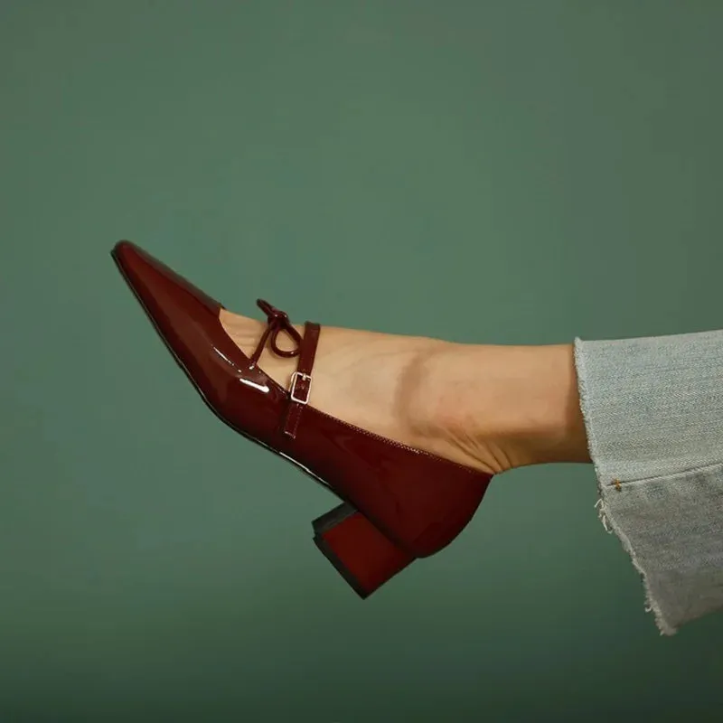 binfenxie Women Pumps Mary Jane Shoes Retro Style Thick Heel Elegant  Women Shoes Square Toe Spring Autumn Real Leather  Simple Pumps
