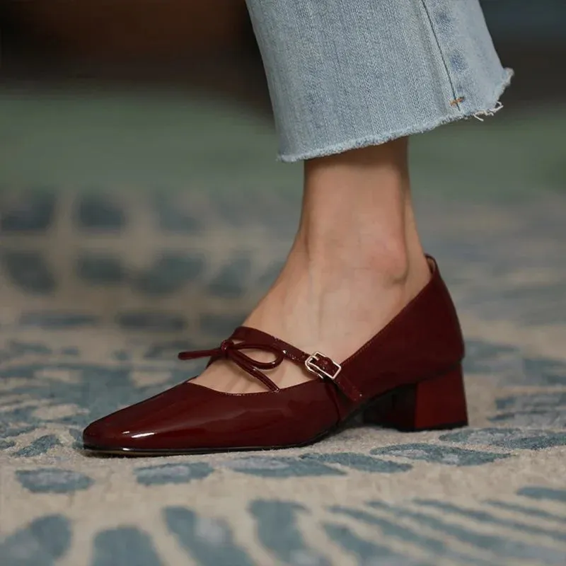 binfenxie Women Pumps Mary Jane Shoes Retro Style Thick Heel Elegant  Women Shoes Square Toe Spring Autumn Real Leather  Simple Pumps