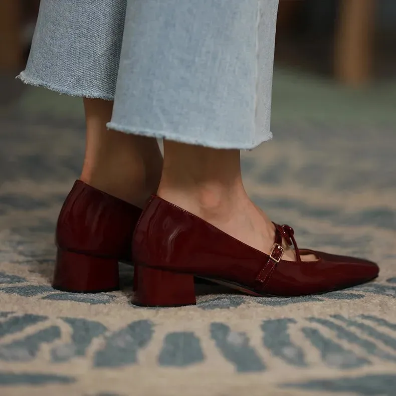 binfenxie Women Pumps Mary Jane Shoes Retro Style Thick Heel Elegant  Women Shoes Square Toe Spring Autumn Real Leather  Simple Pumps