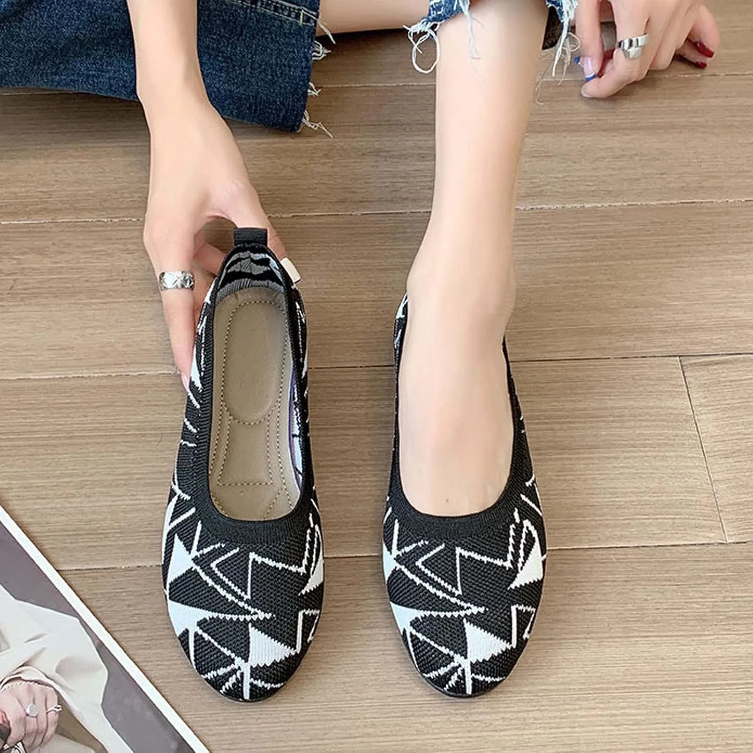 Black Ballet Flats for Women Comfort Slip on Round Toe Flat Shoes Casual Walking Shoe Bow Dressy Sandals Work Office Footwear