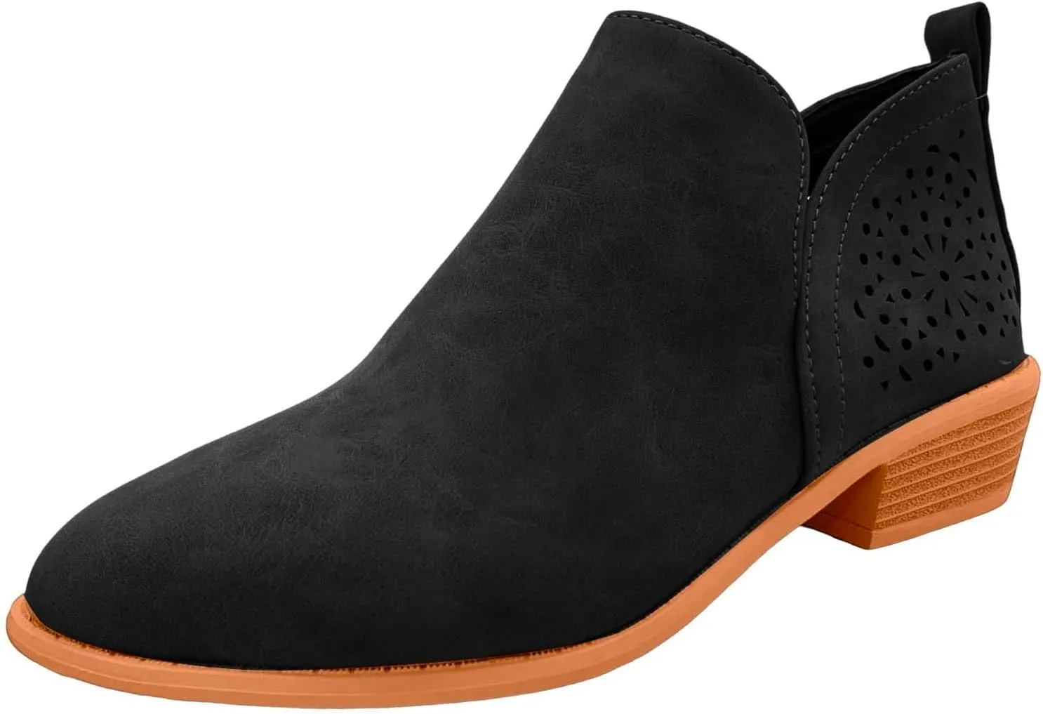Boots for Women Women's Chunky Stacked Low Heels Dressy Booties V Cut Out Causal Pointed Toe Perforated Western Booties