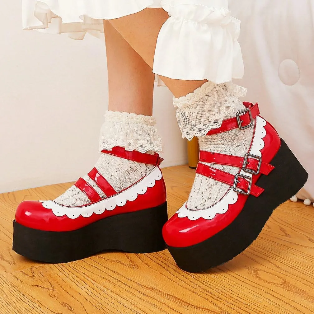 Caradise Womens Platform Mary Jane Wedges Cute Goth Lolita Cosplay Dress Shoes