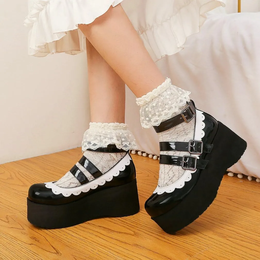Caradise Womens Platform Mary Jane Wedges Cute Goth Lolita Cosplay Dress Shoes