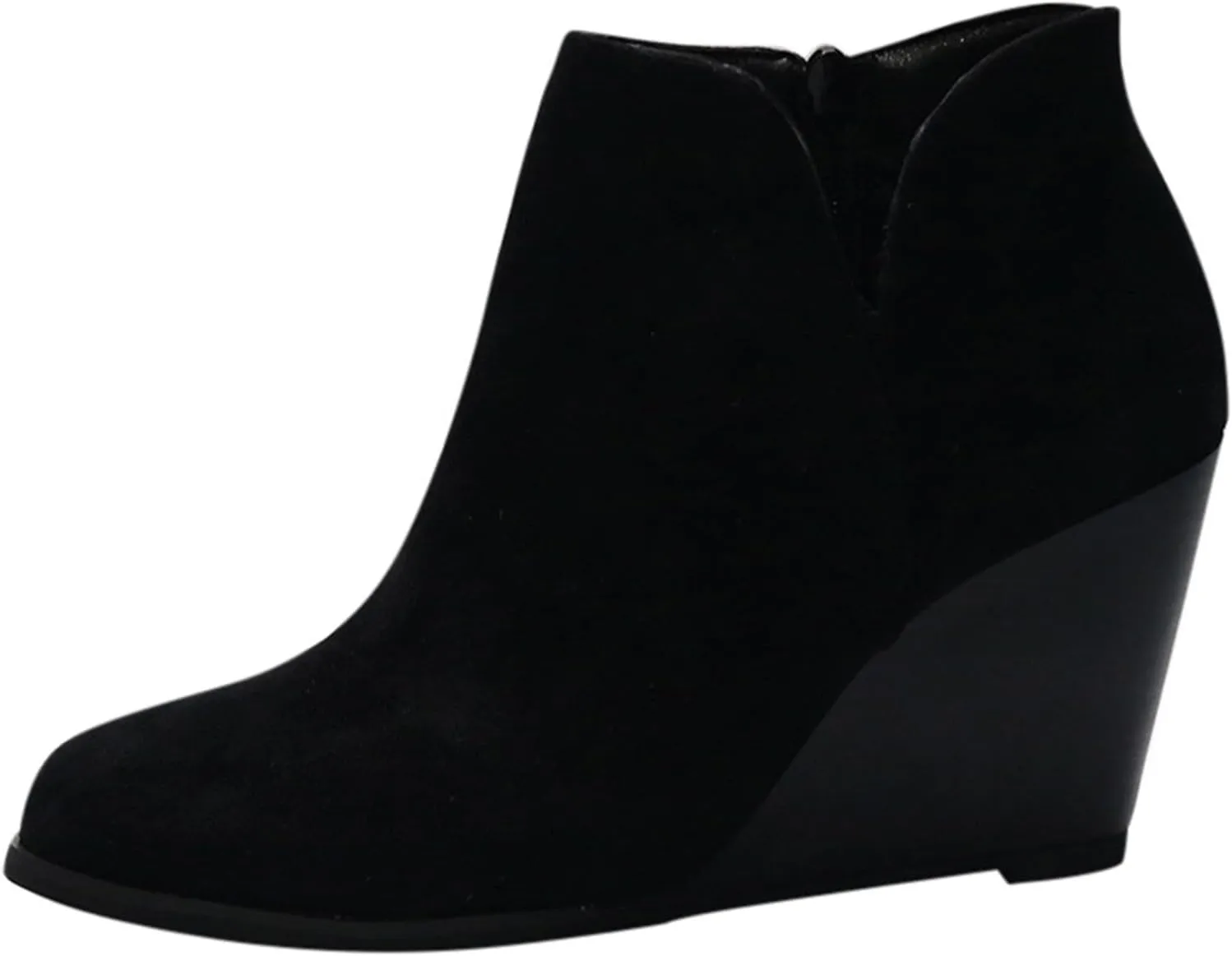Cathalem Ankle Booties for Women Retro Cutout Comfy Short Boots V Cut Wedges Ankle Boots Stacked Chunky Block Heels Shoes