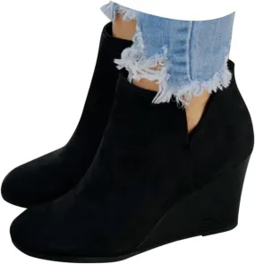 Cathalem Womens Wedge Booties Fashion Suede Side Zipper Ankle Boots Non-Slip Thick Heel Round Toe Chelsea Boots for Women