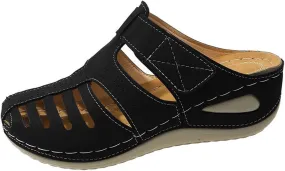 Closed Toe Sandals Women Wide Width Breathable Anti-Slip Orthopedic Sandals with Arch Support Hollow Out Platform Gladiator Buckle Strap Beach Shoes