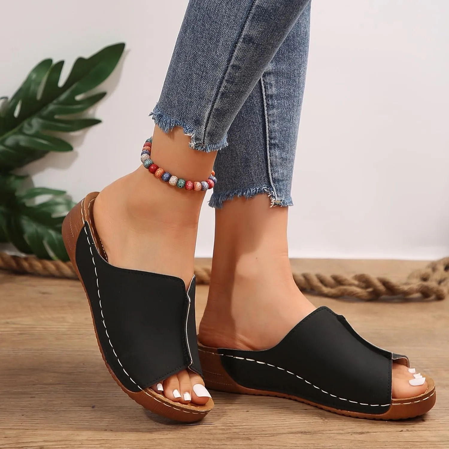 Comfortable Arch Support Slides Orthopedic Wedge Sandals for Women 2025 Wide Width Summer Beach Dressy Platform Shoes