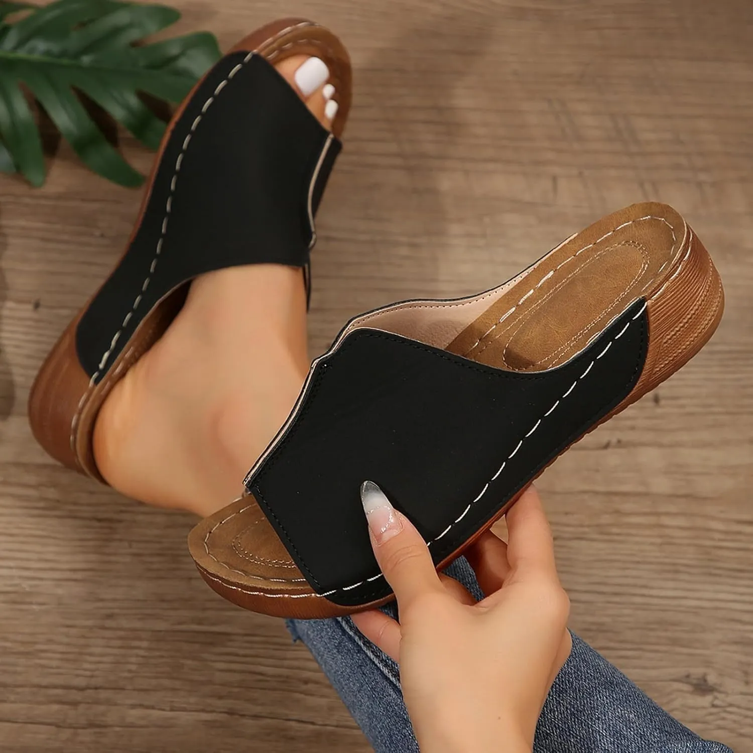 Comfortable Arch Support Slides Orthopedic Wedge Sandals for Women 2025 Wide Width Summer Beach Dressy Platform Shoes