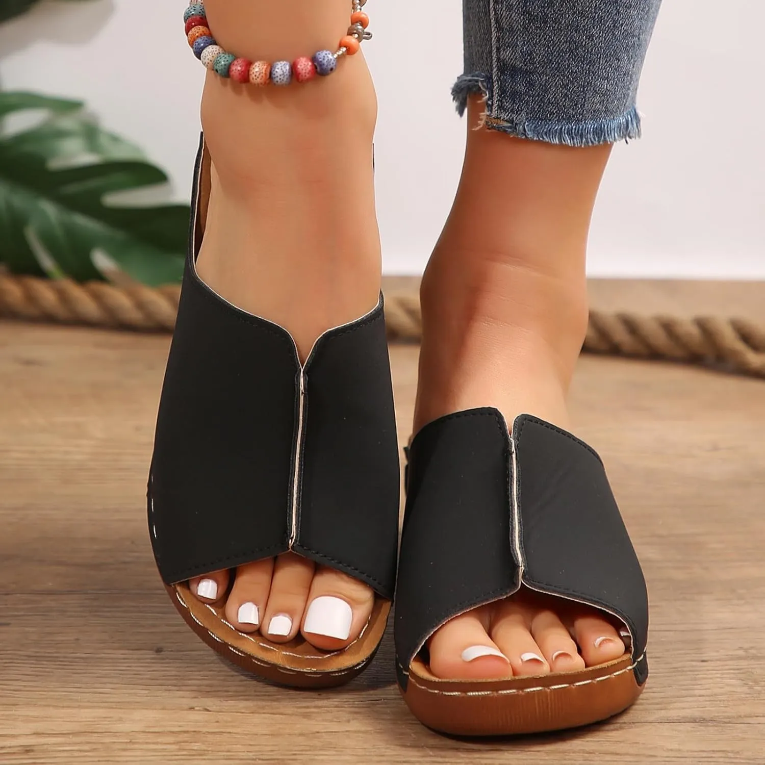 Comfortable Arch Support Slides Orthopedic Wedge Sandals for Women 2025 Wide Width Summer Beach Dressy Platform Shoes