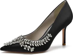 FufoneUS Womens Pointed Toe High Heels Dress Pumps for Evening Stiletto Heels Bridal Wedding Shoes,Black,8