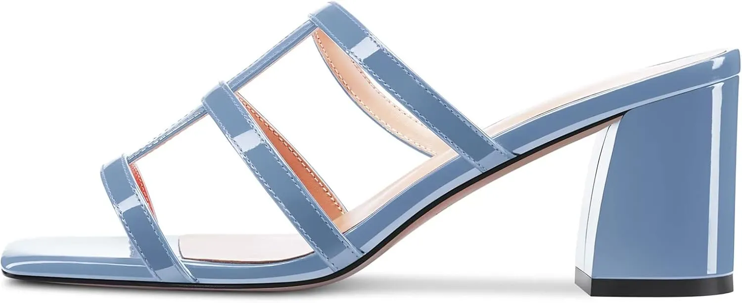 HEUIVZAR Women Chunky Block Mid Heel Peep Open Toe Mules Slip-on Slingback Party Gladiator 2.6 Inches Heels