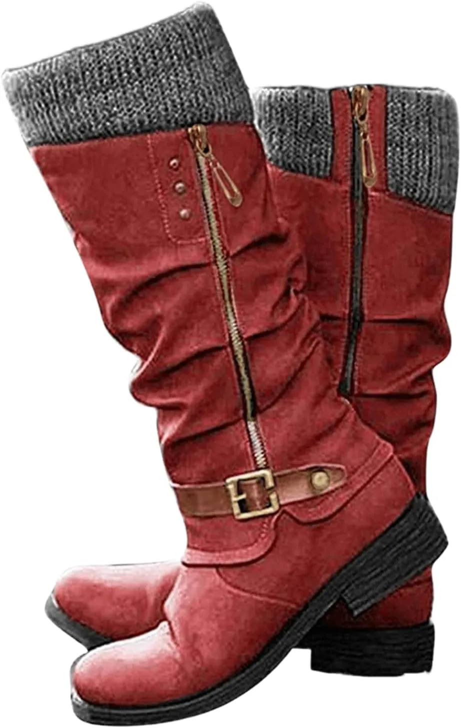 Ladmiple Cowboy Boots For Women Knee High Wide Calf Cowgirl Boots Mid Heel Retro Fashion Tall Boot Pull On for Ladies