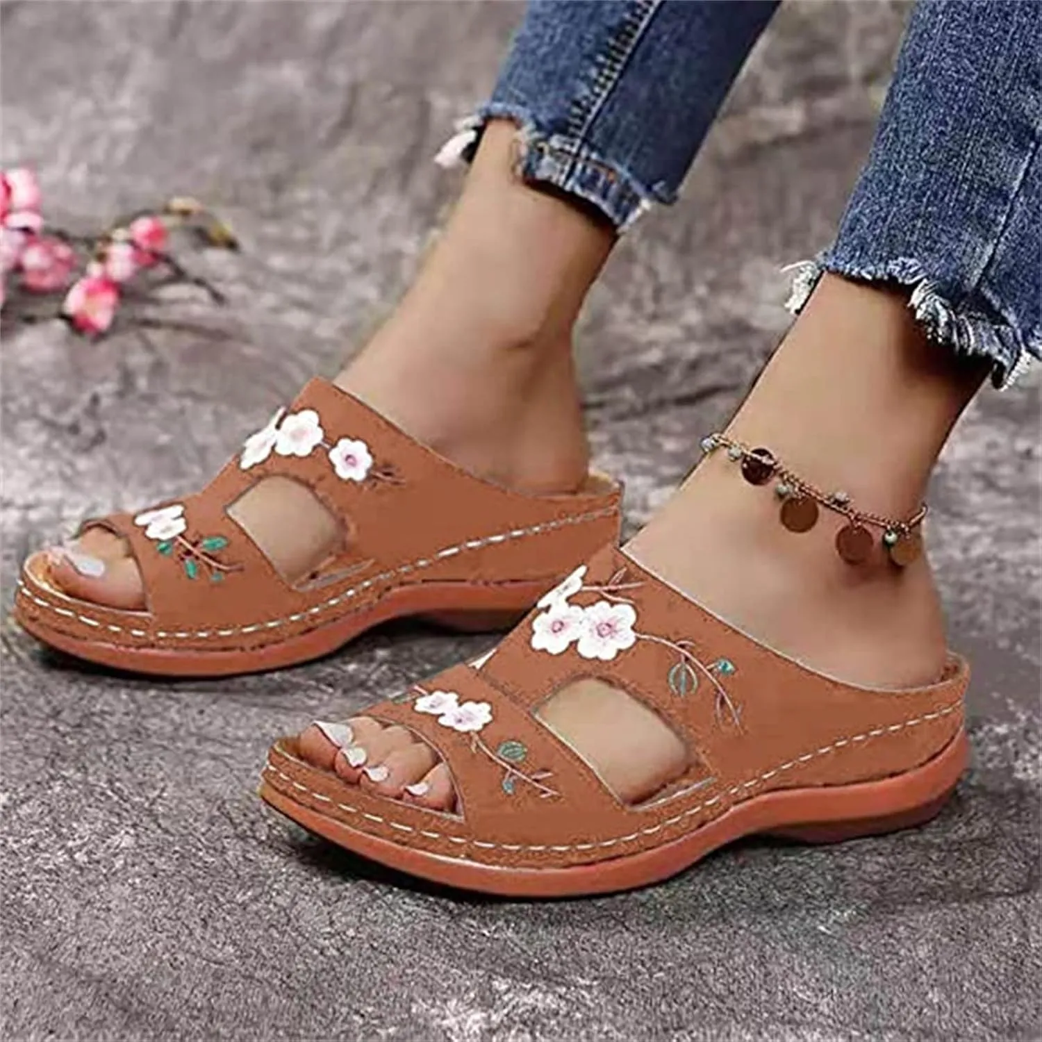 Lausiuoe Beach Sandals For Women Arch Support Orthopedic Flip Flops Low Wedge Sandals Comfortable Hiking Walking Sandals