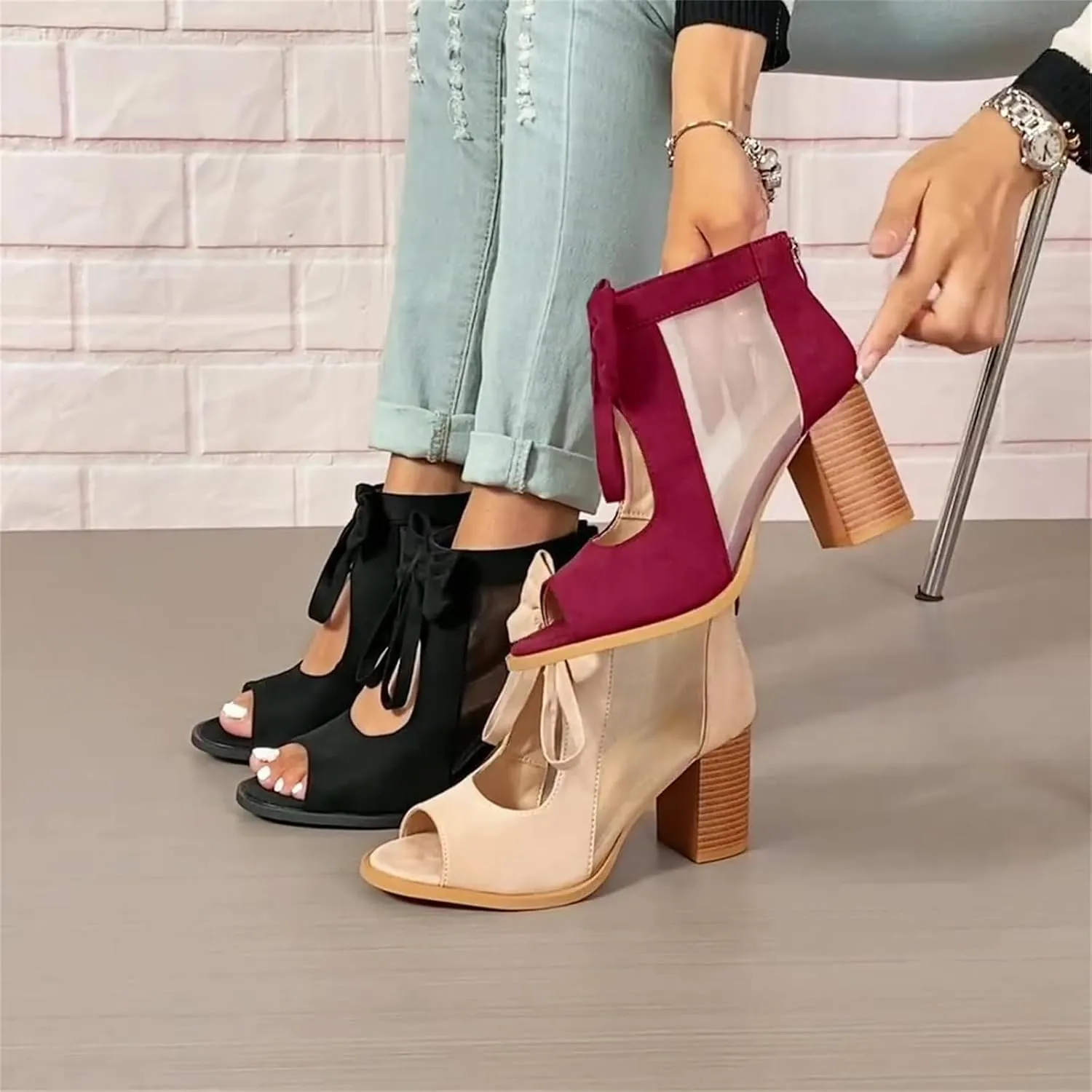 Lausiuoe Chunky Heels For Women Dressy Open Toe Ankle Strap Chunky Block High Heel Pump Shoes Casual Summer Wedge Sandals