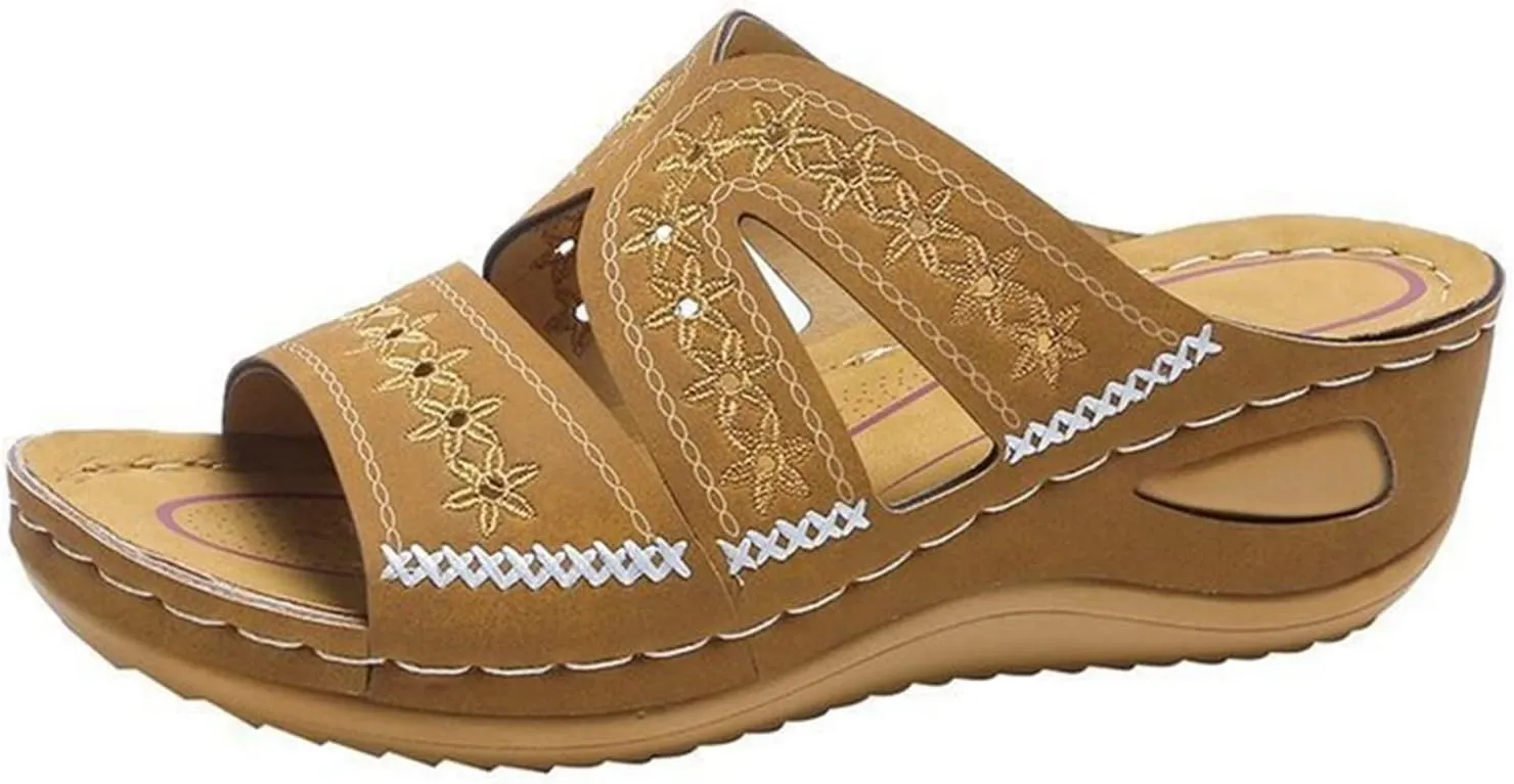 Lausiuoe Sandals Women Dressy Summer Flat Cute Casual Beach Shoes Fashion Orthotic Slides Comfy Slip On Orthopedic Slippers