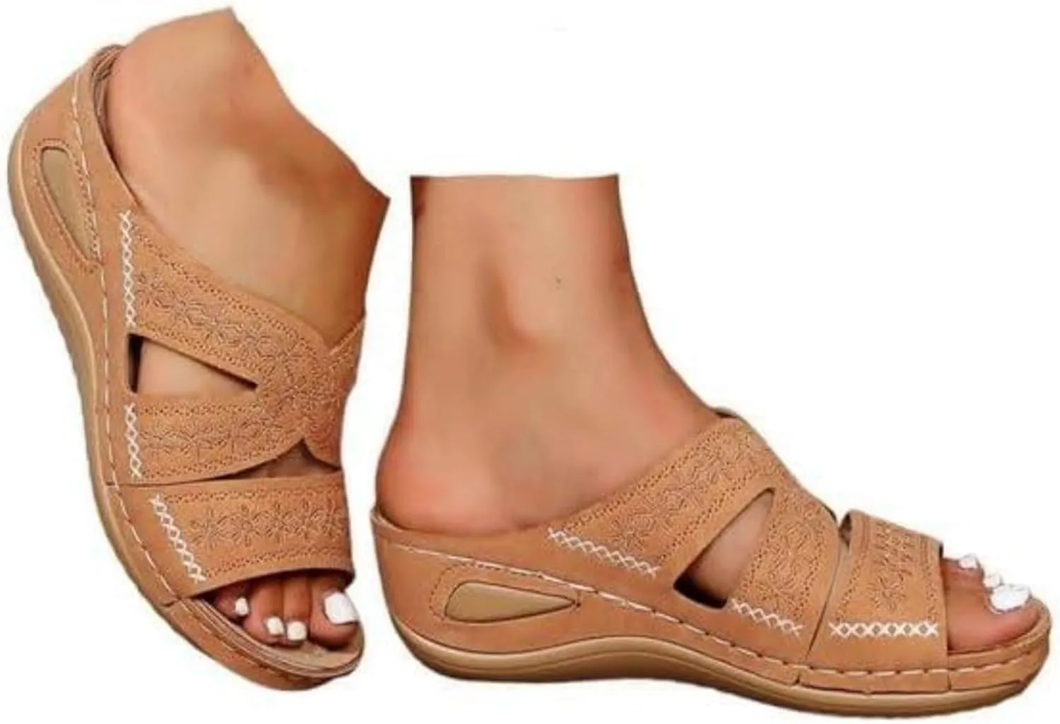 Lausiuoe Sandals Women Dressy Summer Flat Cute Casual Beach Shoes Fashion Orthotic Slides Comfy Slip On Orthopedic Slippers