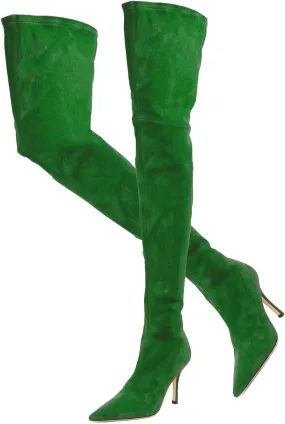 LEHOOR Sexy High Heels Thigh High Stiletto Boots Women Pointed Toe Stretch Zip Kitten Heel Suede Over Knee Boots 4-11 M US
