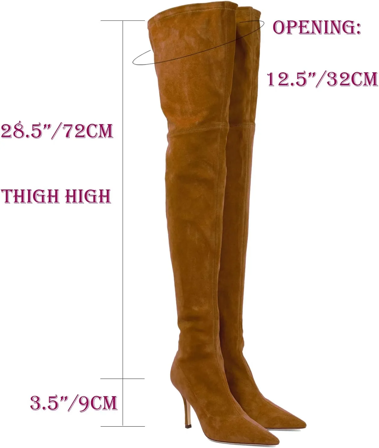 LEHOOR Sexy High Heels Thigh High Stiletto Boots Women Pointed Toe Stretch Zip Kitten Heel Suede Over Knee Boots 4-11 M US