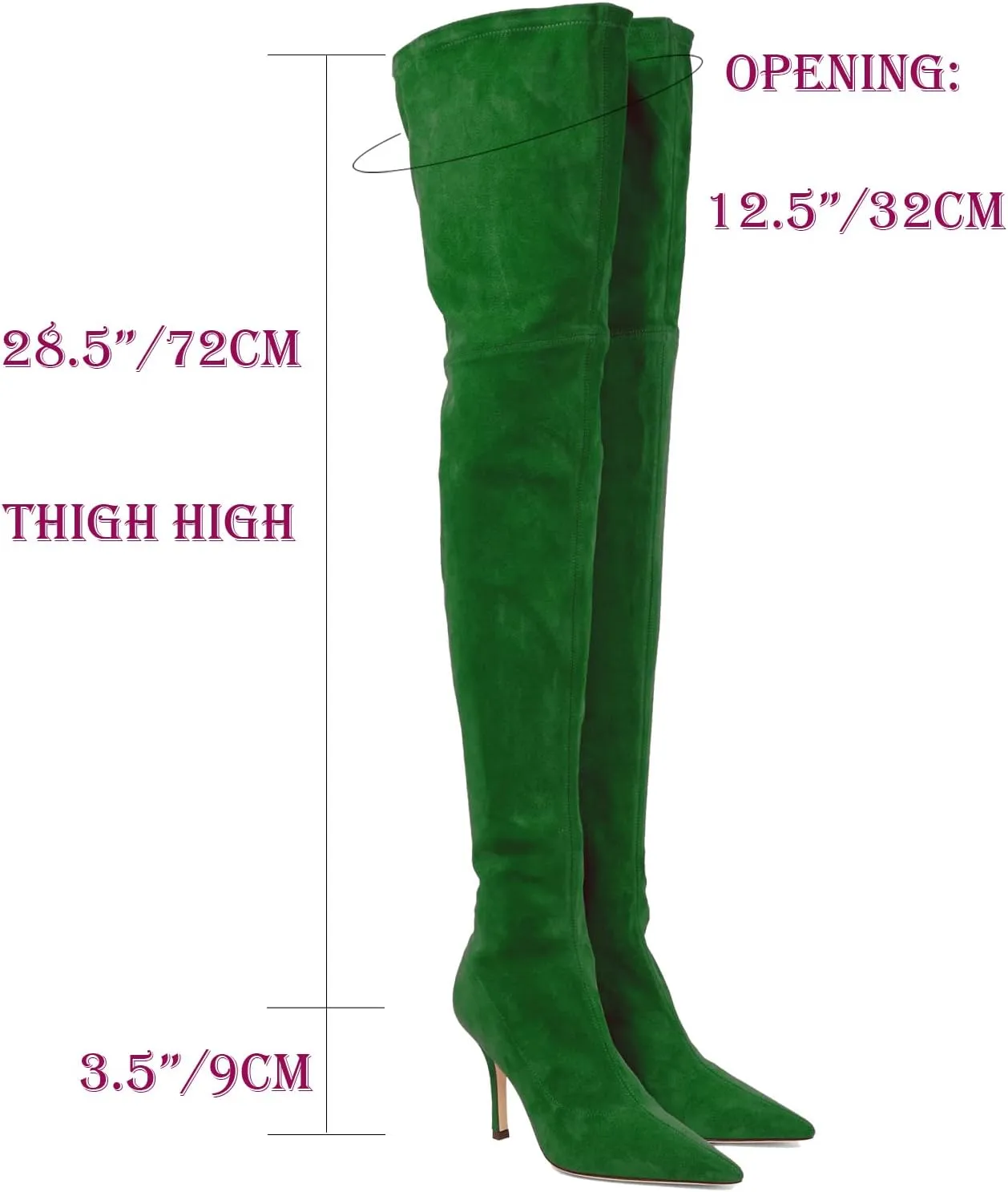 LEHOOR Sexy High Heels Thigh High Stiletto Boots Women Pointed Toe Stretch Zip Kitten Heel Suede Over Knee Boots 4-11 M US