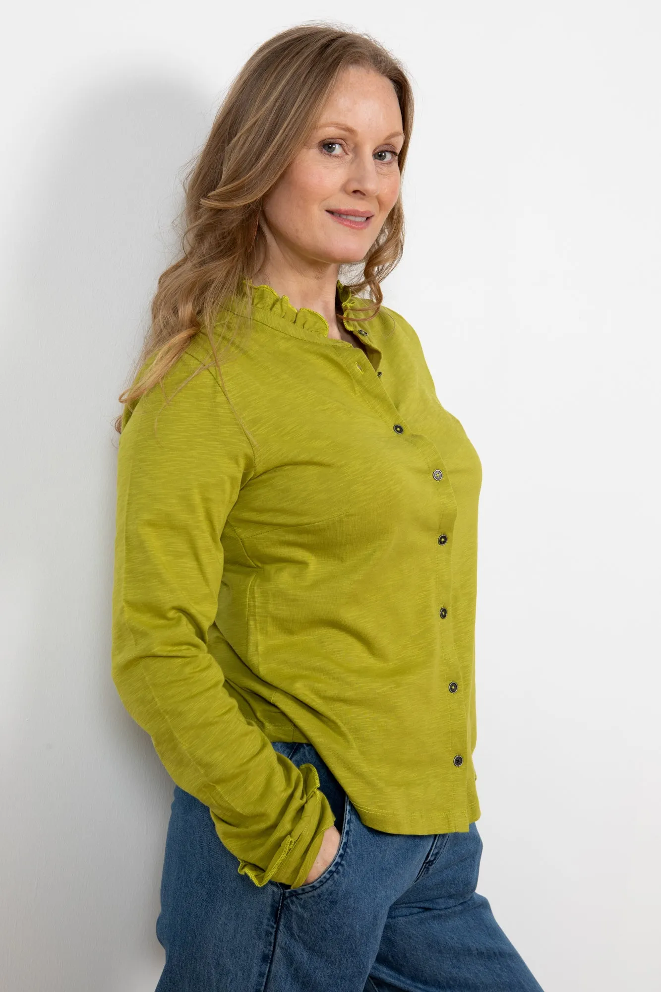 Lily & Me - Hailey Frill Shirt Pretty Plain Slub - Lime