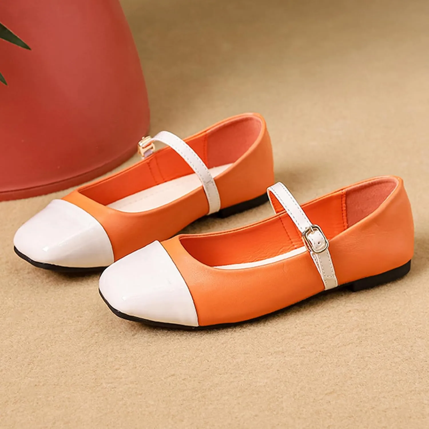 Mary Jane Flats Shoes Women Ankle Strap Ballet Flats Shoes Gold Ballerina Flats Dress Shoes Casual Walking Shoes Two Tone
