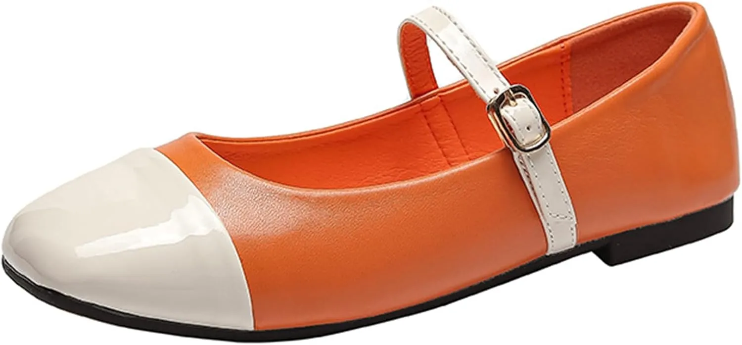 Mary Jane Flats Shoes Women Ankle Strap Ballet Flats Shoes Gold Ballerina Flats Dress Shoes Casual Walking Shoes Two Tone