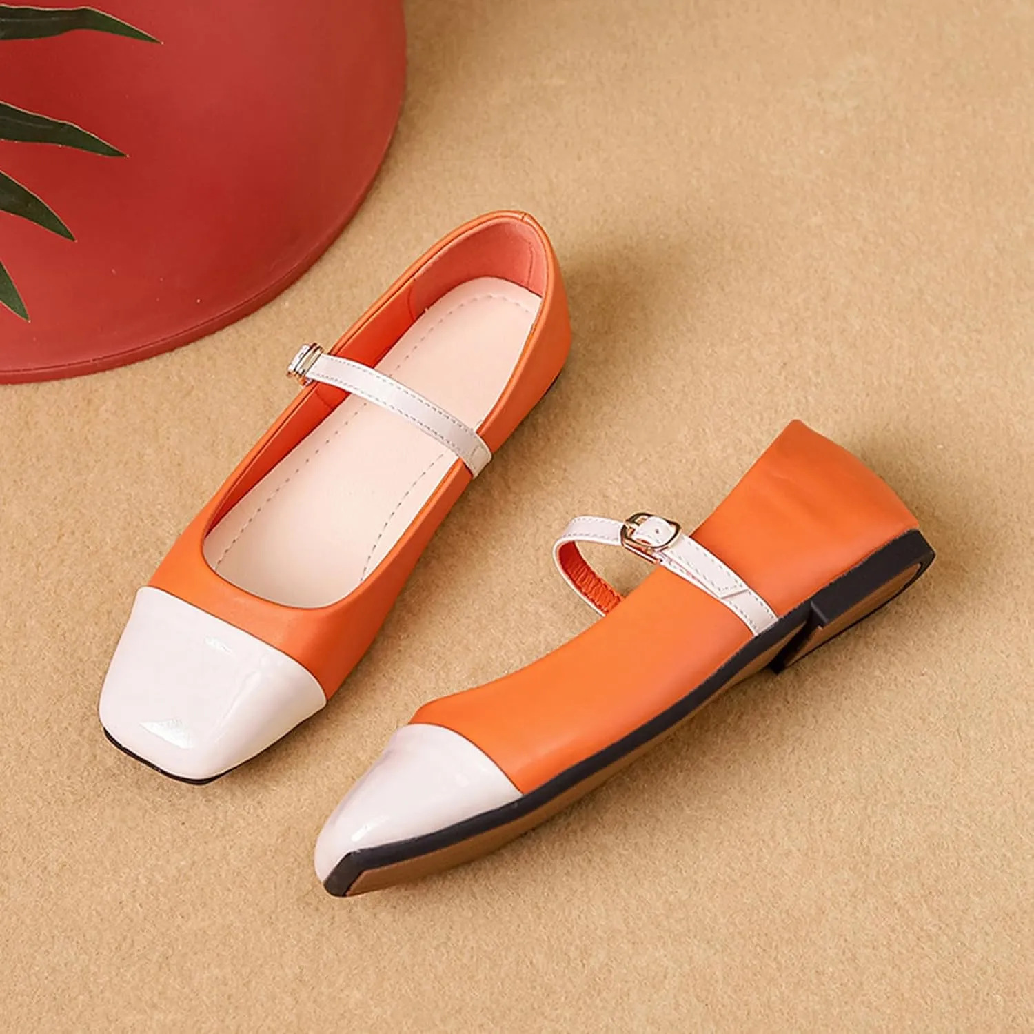 Mary Jane Flats Shoes Women Ankle Strap Ballet Flats Shoes Gold Ballerina Flats Dress Shoes Casual Walking Shoes Two Tone