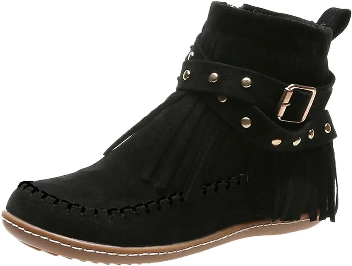 Moccasin Boots For Women Suede Fringe Boots Ankle Cowboy Boots Flat Tassel Boots Short Western Boots Ankle Booties