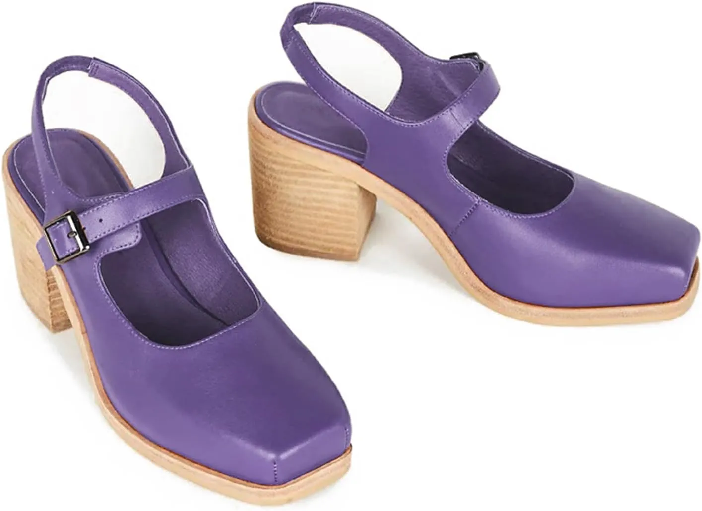 MOOMMO Women Block High Heel Slingback Mary Jane Pumps Platform Square Toe Ankle Buckle Strap Closed Toe Sandals 3 Inch Stacked Chunky Heel Dress Pumps Matte Vintage Comfy Office Daily 4-11 M US