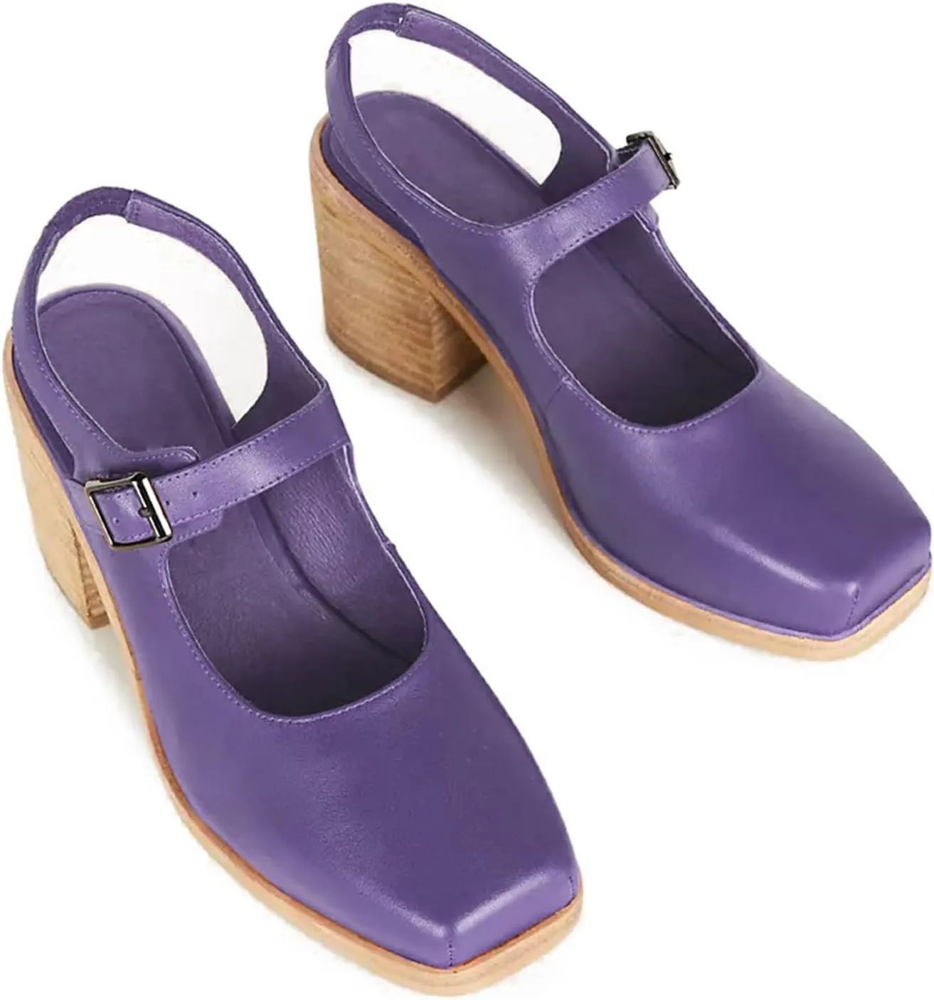 MOOMMO Women Block High Heel Slingback Mary Jane Pumps Platform Square Toe Ankle Buckle Strap Closed Toe Sandals 3 Inch Stacked Chunky Heel Dress Pumps Matte Vintage Comfy Office Daily 4-11 M US