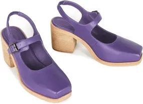 MOOMMO Women Block High Heel Slingback Mary Jane Pumps Platform Square Toe Ankle Buckle Strap Closed Toe Sandals 3 Inch Stacked Chunky Heel Dress Pumps Matte Vintage Comfy Office Daily 4-11 M US