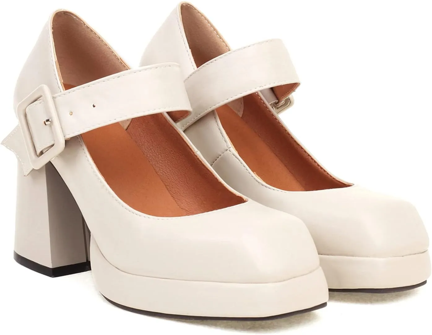 MOOMMO Women Classic Platform Mary Jane Heels Square Toe Chunky High Heel Mary Jane Shoes Ankle Strap Dress Lolita Pumps 4 Inch Block Heel Buckle Strap Sandals Party Casual Wedding Shoes 4-15 M US