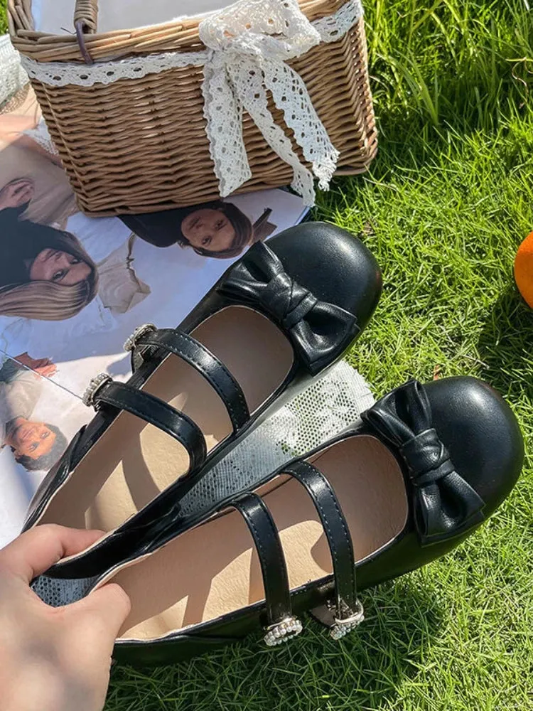 MQTIME  -  Japanese Lolita Kawaii Sandals Women College Style Bow Design Sweet Mary Janes Shoes Female Pure Color Casual Shoes Autumn 2024