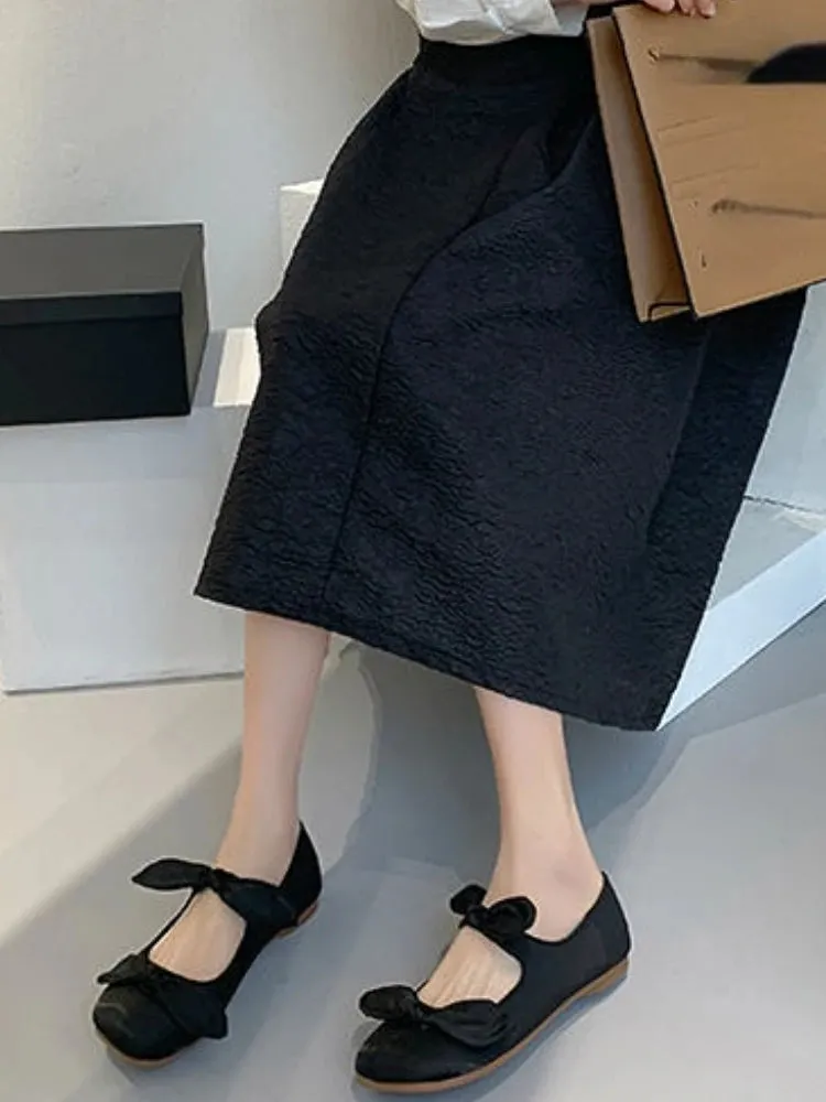 MQTIME  -  Korean Vintage Mary Janes Shoes Women Summer Solid Gentle Causal Flats Shoes Female Slip-on Chic Butterfly-knot Sweet Shoes 2024