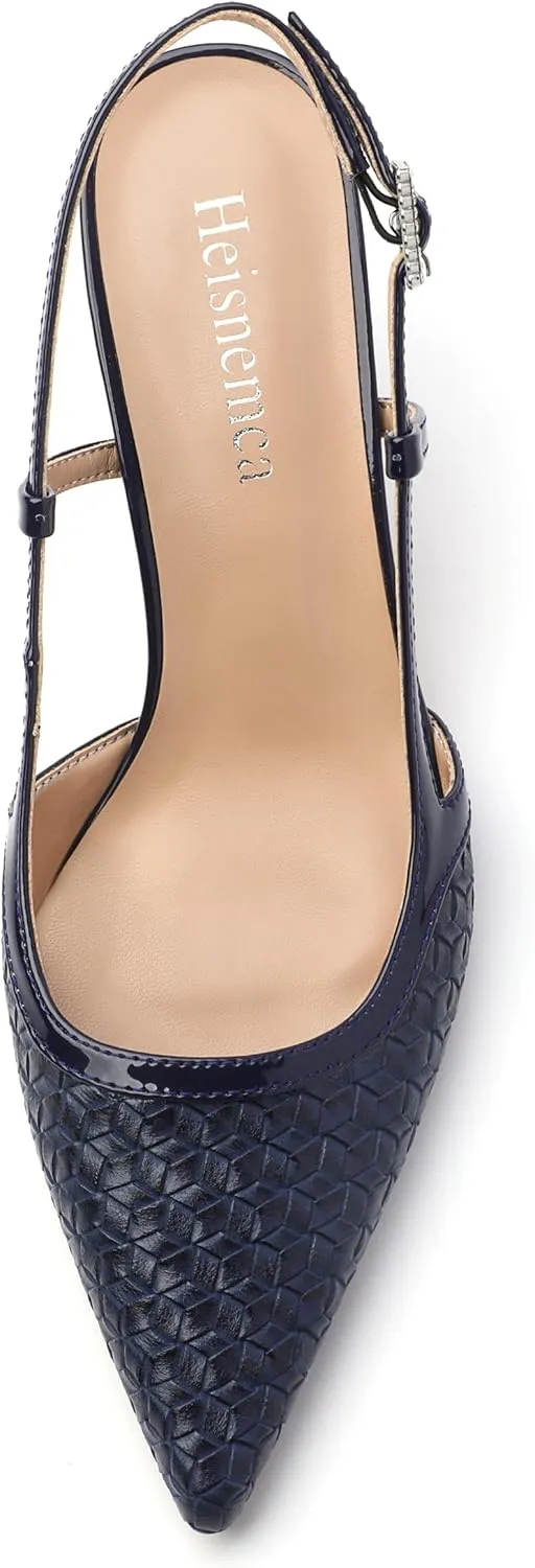 Slingback Heels for Women Closed Pointed Toe Kitten Heels Pumps Shoes Embossed Woven Dress Party Office Shoes 2.5 Inch