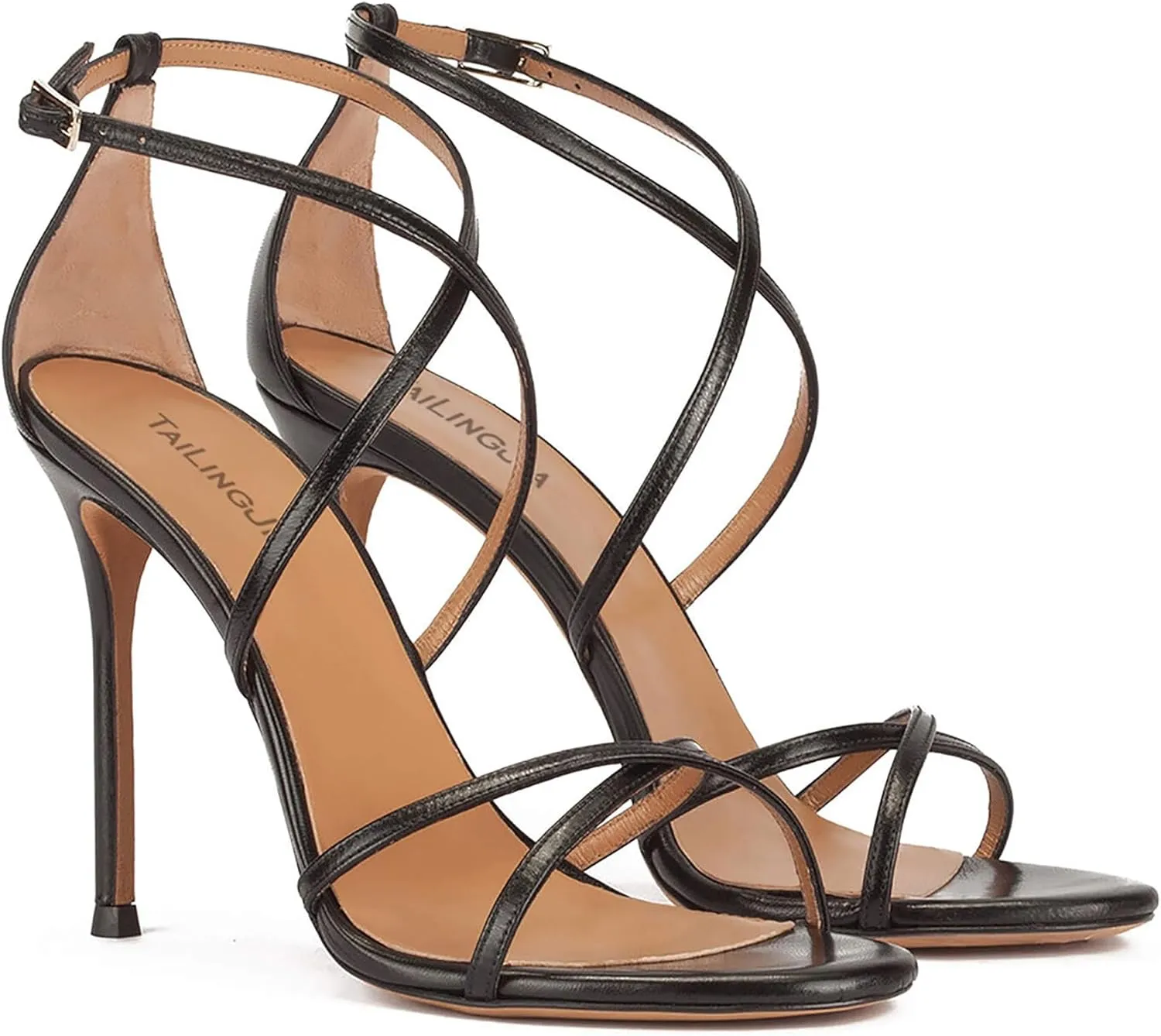 Strappy High Heels Sandals for Women, Fashion Open Toe Stiletto Heels Sandals Classic Round Toe Cross Straps Party Sexy Stiletto High Heel Sandals