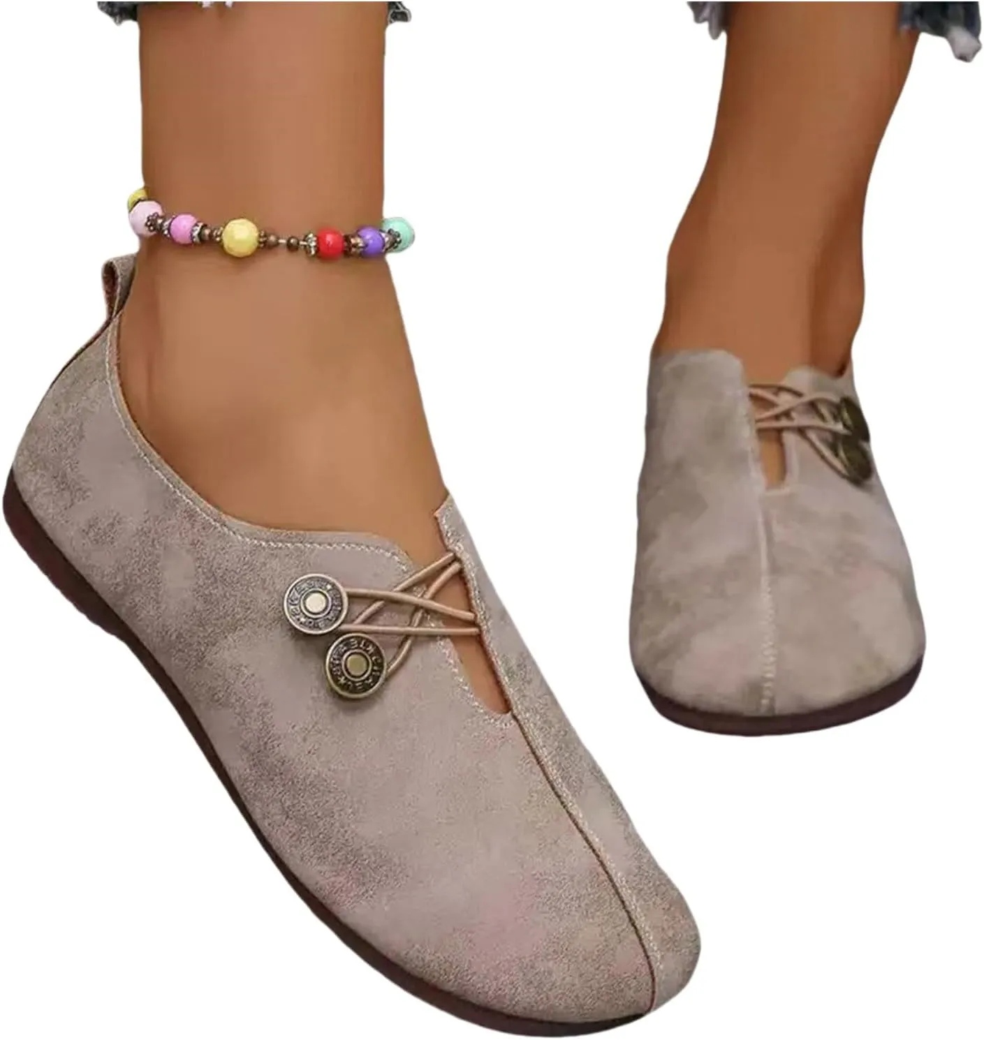 Summer Sandals for Women 2025 Soft Soled Round Toe Flats Dress Flat Dressy Ballet Low Wedge Ladies Fashion Trendy Solid Color Leather Buckle 2025