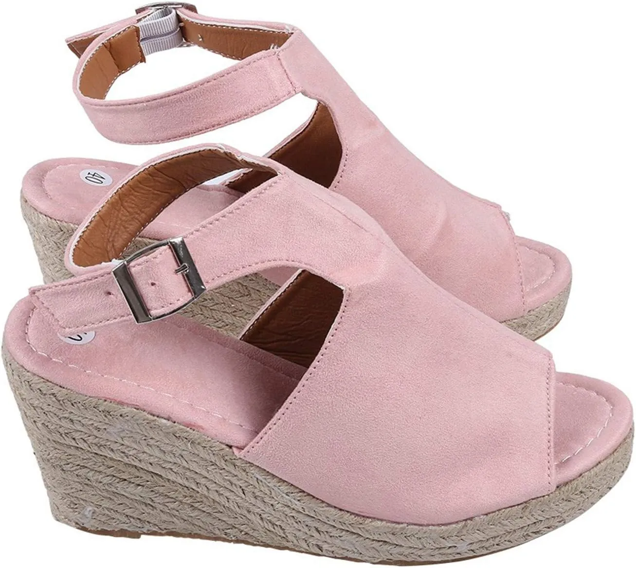 Wedge Sandals for Women, Women's Platform Sandals Buckle Ankle Strap Open Toe Espadrilles Wedge Heels Sandals Wedge Shoes Casual Summer Beach Sandals (A/Pink, 8.5)